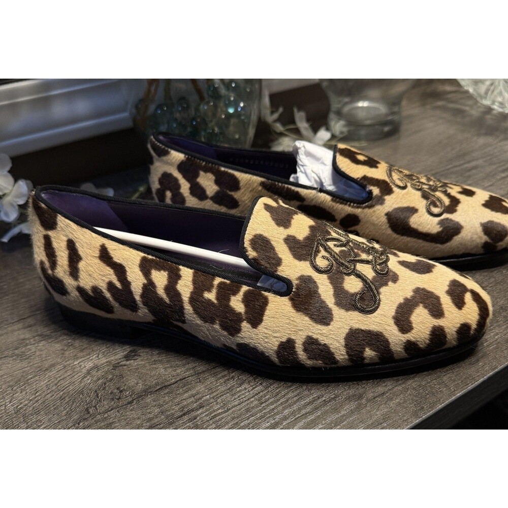 Ralph Lauren Purple Label Alonzo Leopard Calf Hair Slippers EU37 NIB $1095